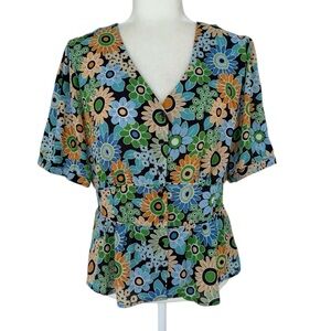 CAbi Floral Peplum Blouse Short Sleeve